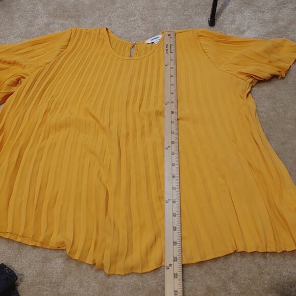 Express Size Small Orange Sheer Pleated Blouse Short Sleeve Top Career - Picture 6 of 7
